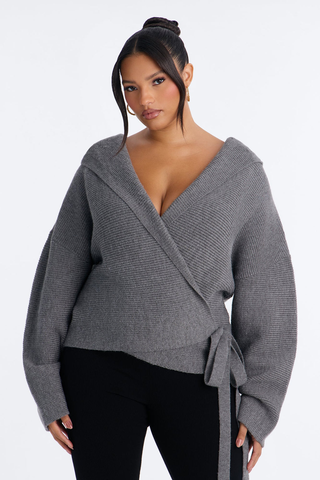 Soft Temptation Hooded Tie Waist Cardigan - Grey