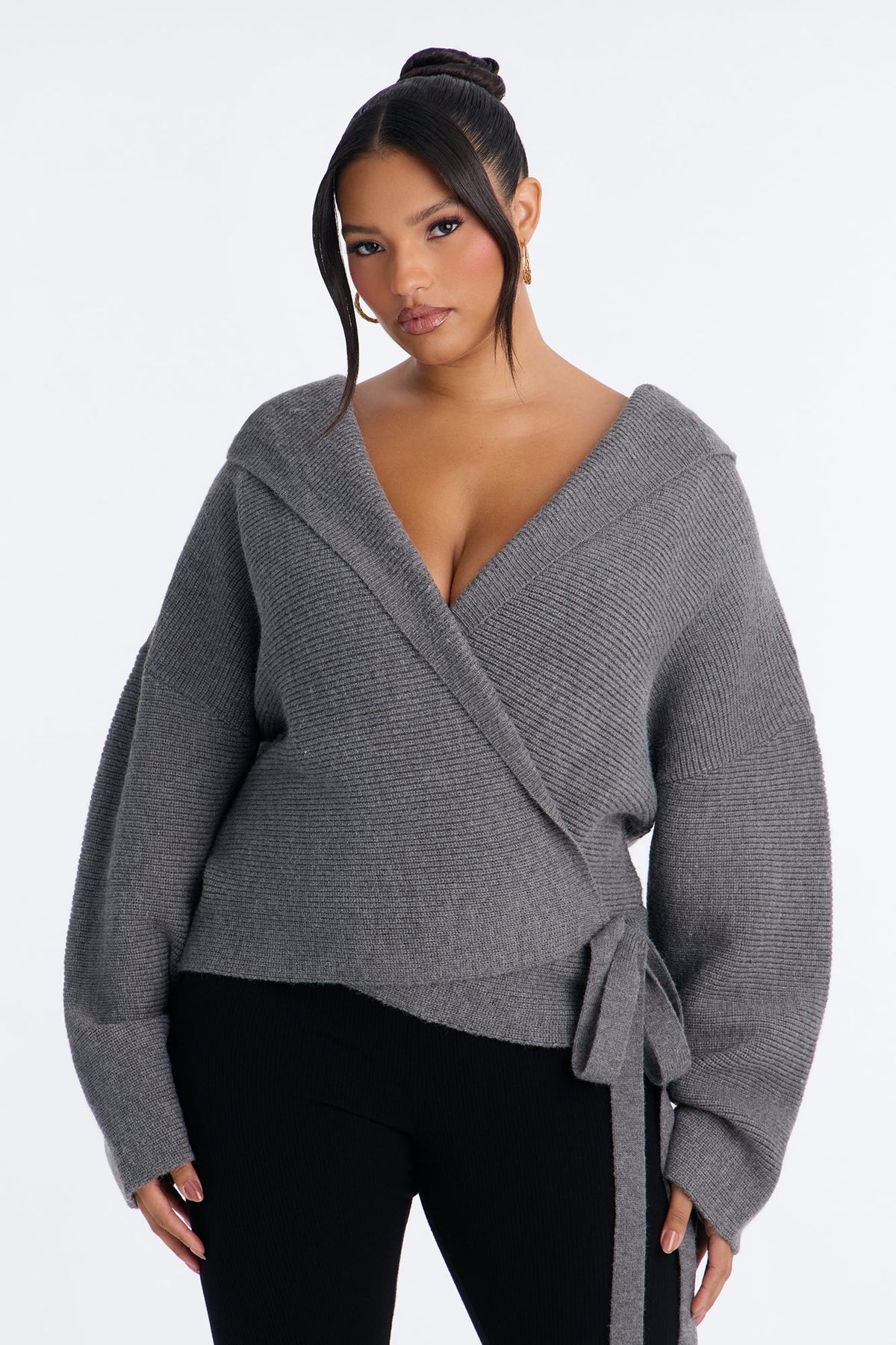 Soft Temptation Hooded Tie Waist Cardigan - Grey