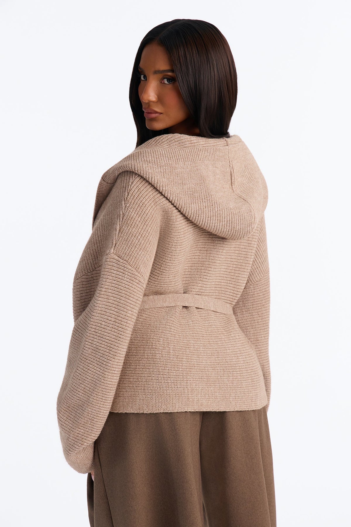 Soft Temptation Hooded Tie Waist Cardigan - Oatmeal