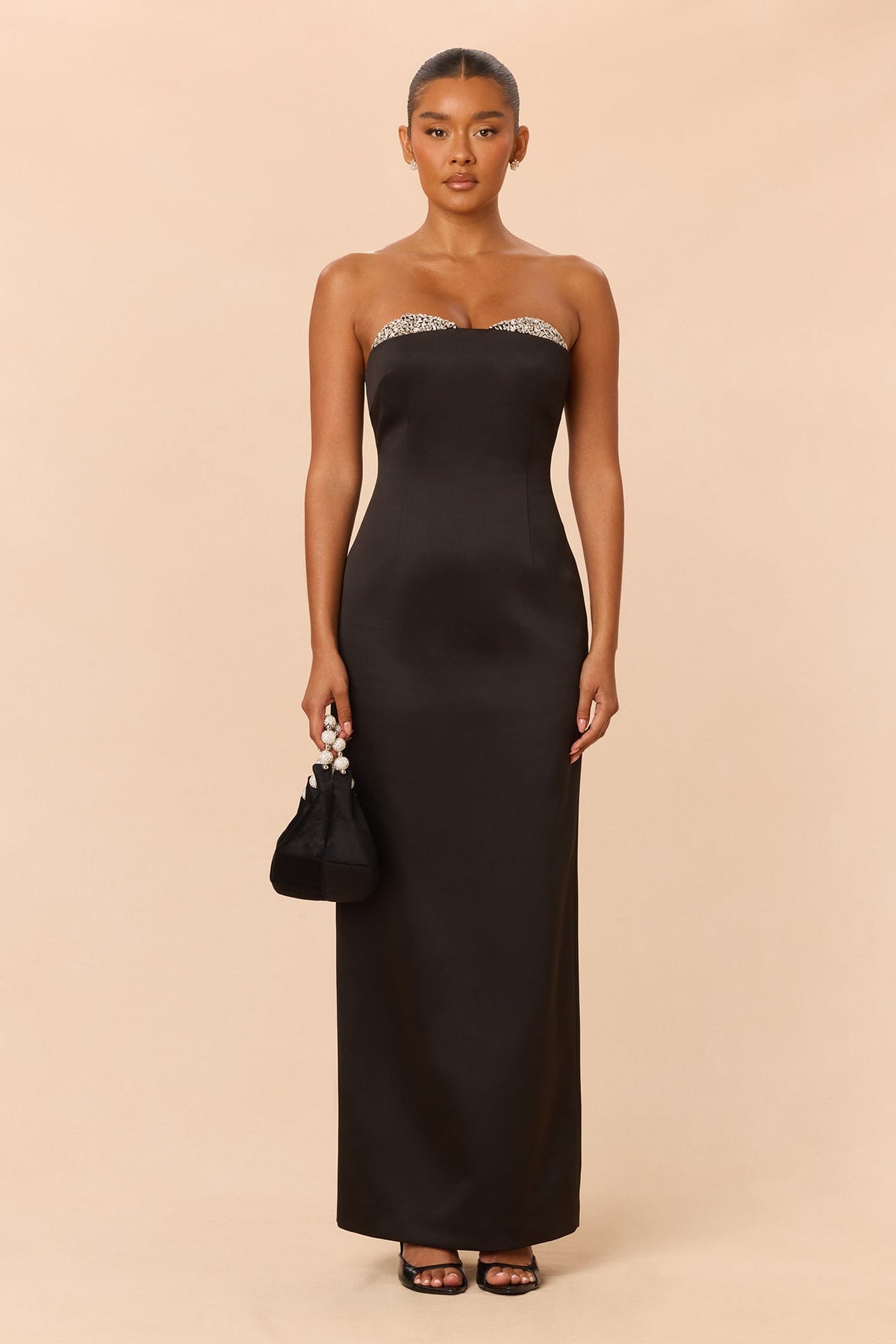 Sasha Rhinestone Maxi Dress - Black