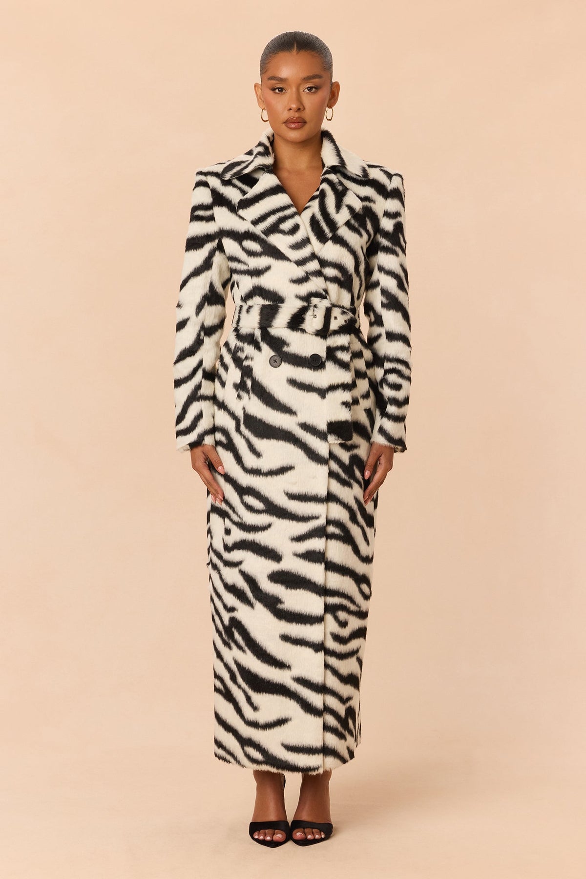 Spotlight Stealer Faux Pony Hair Coat - Black/White