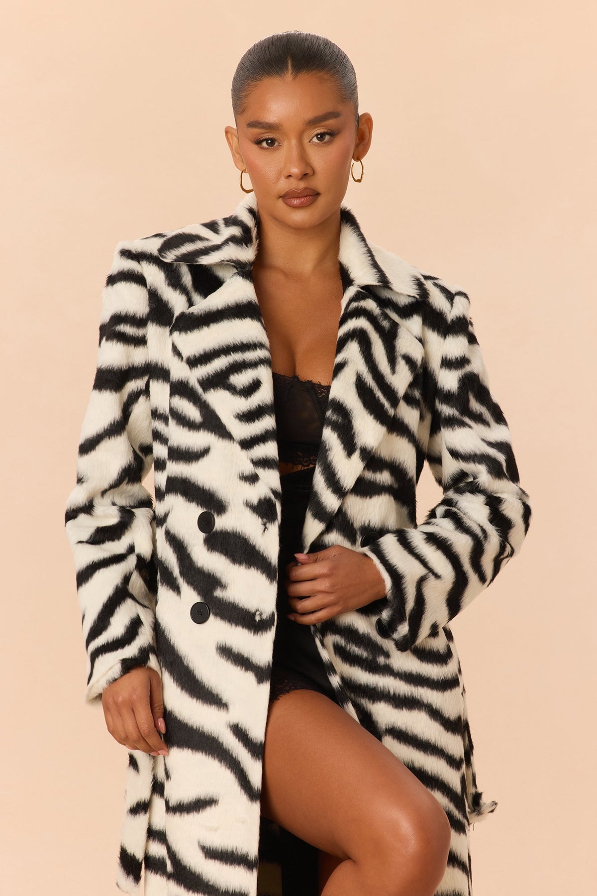Spotlight Stealer Faux Pony Hair Coat - Black/White