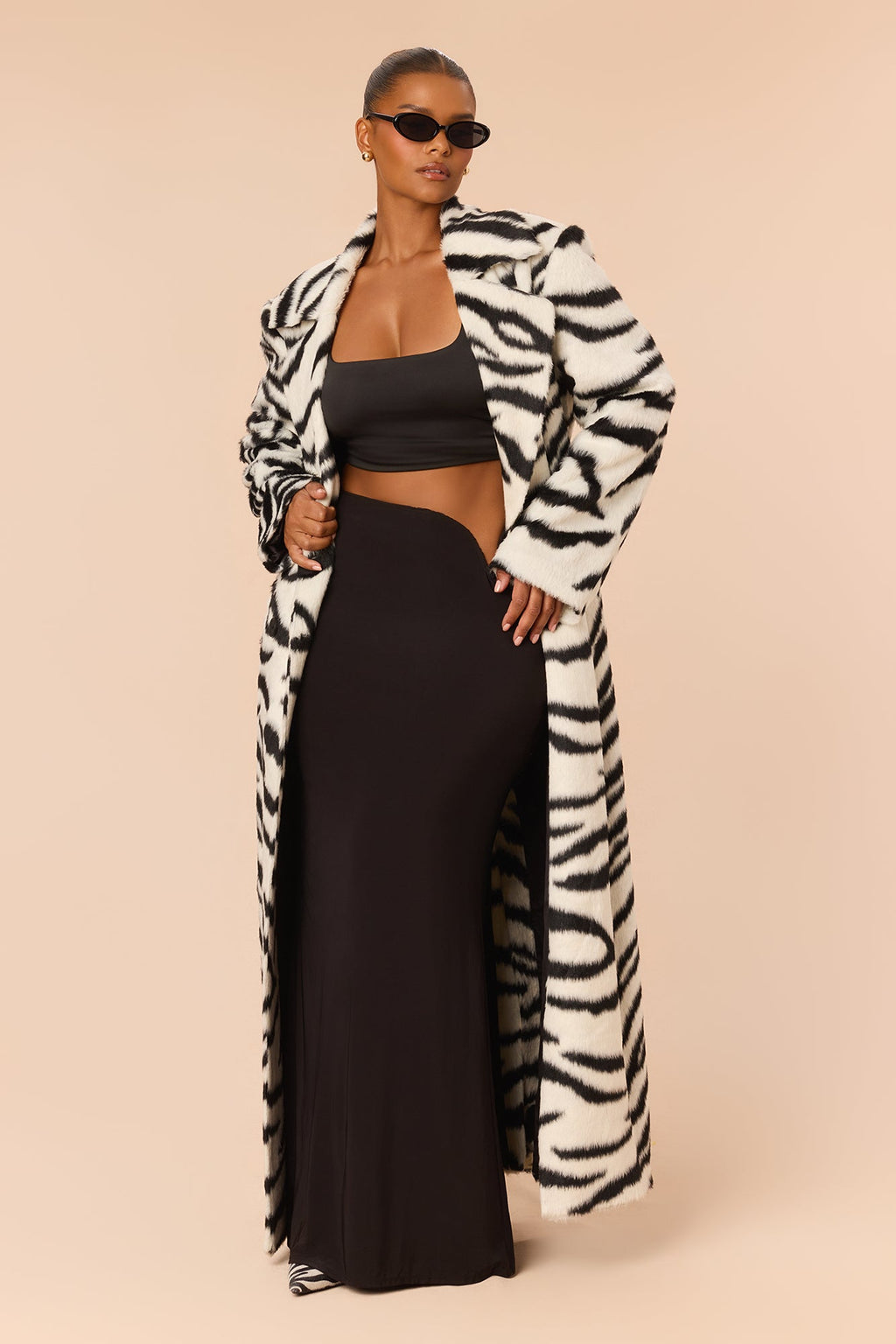 Spotlight Stealer Faux Pony Hair Coat - Black/White