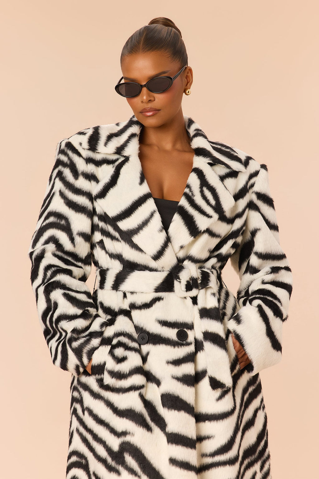 Spotlight Stealer Faux Pony Hair Coat - Black/White