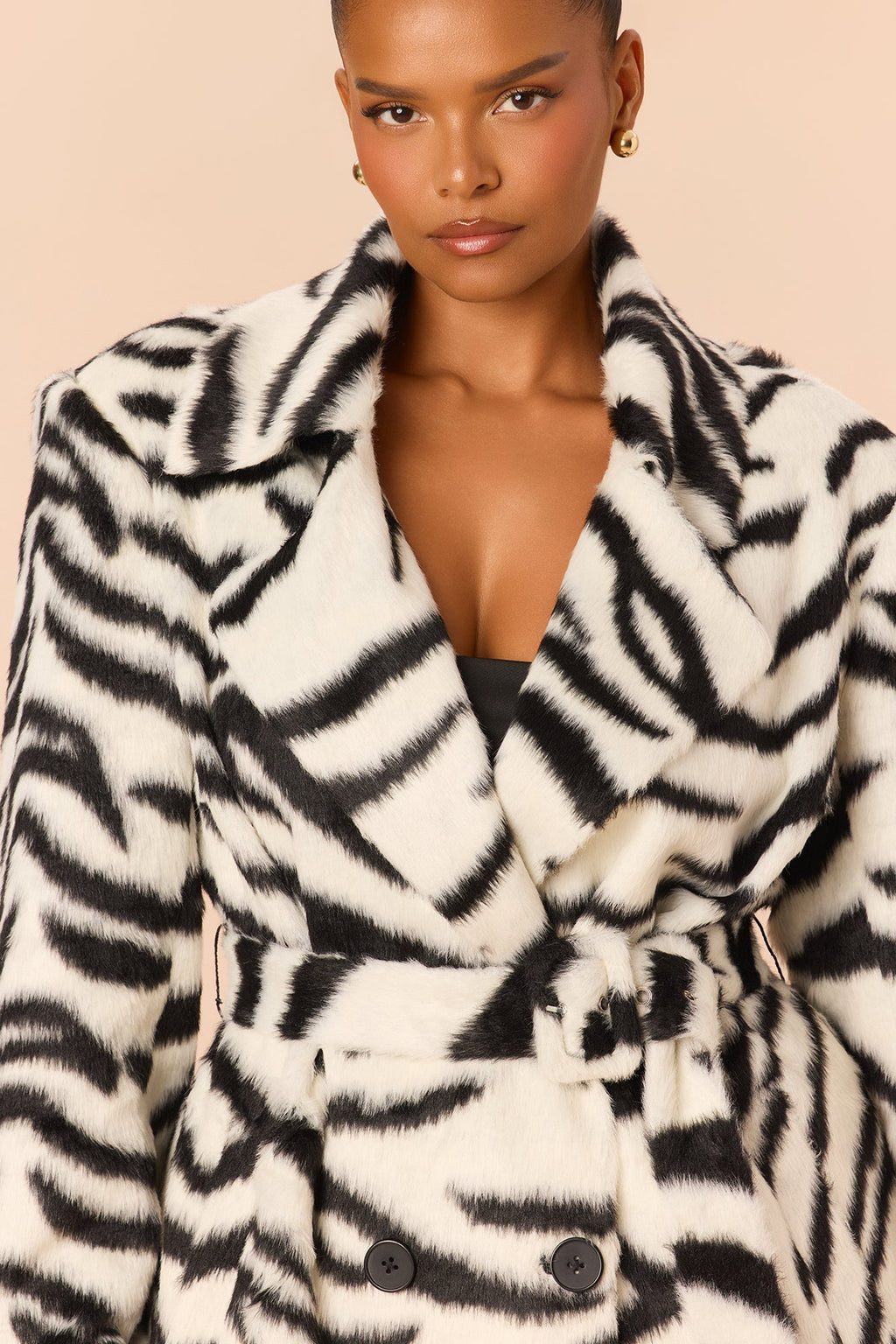 Spotlight Stealer Faux Pony Hair Coat - Black/White