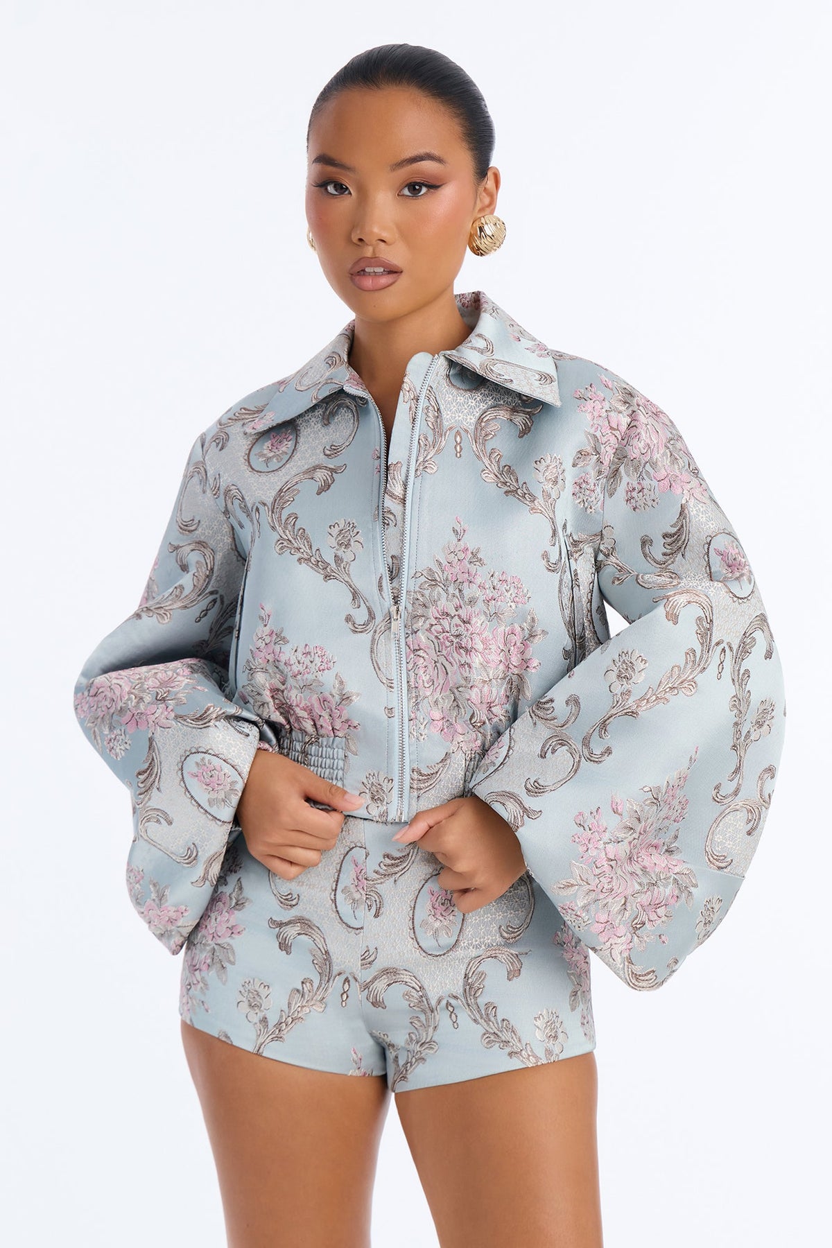 Poise Floral Jacquard Short Set - Blue/combo