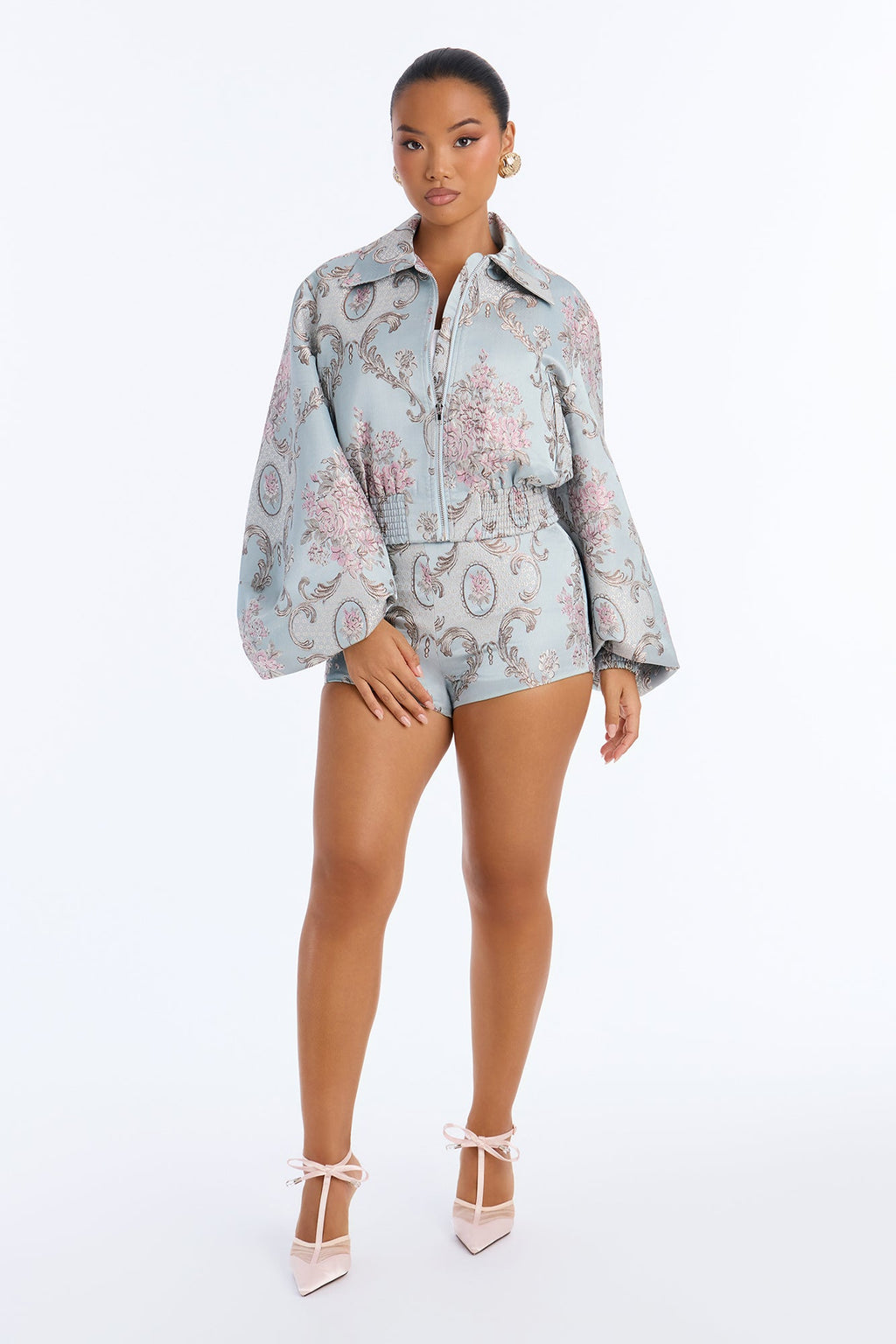 Poise Floral Jacquard Short Set - Blue/combo