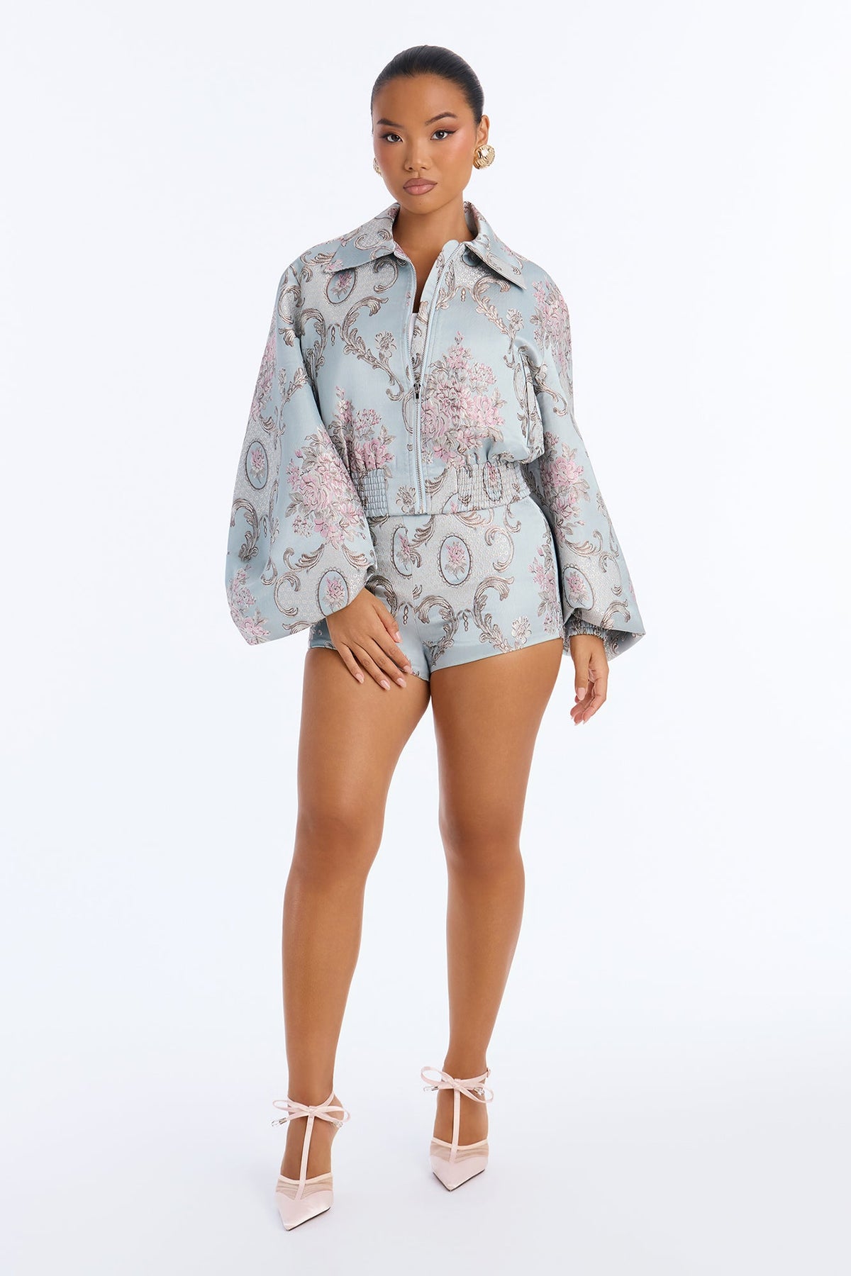 Poise Floral Jacquard Short Set - Blue/combo