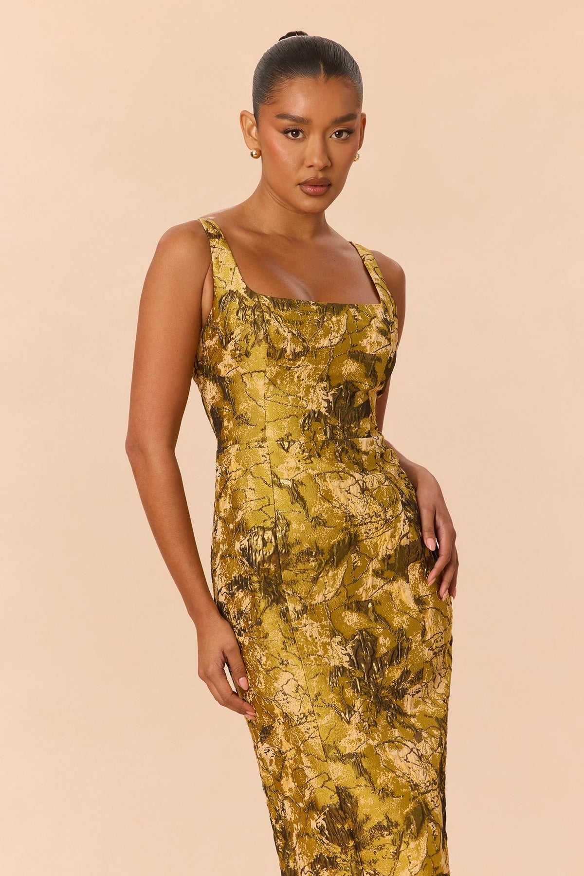 Lola Sleeveless Jacquard Midi Dress - Gold/combo