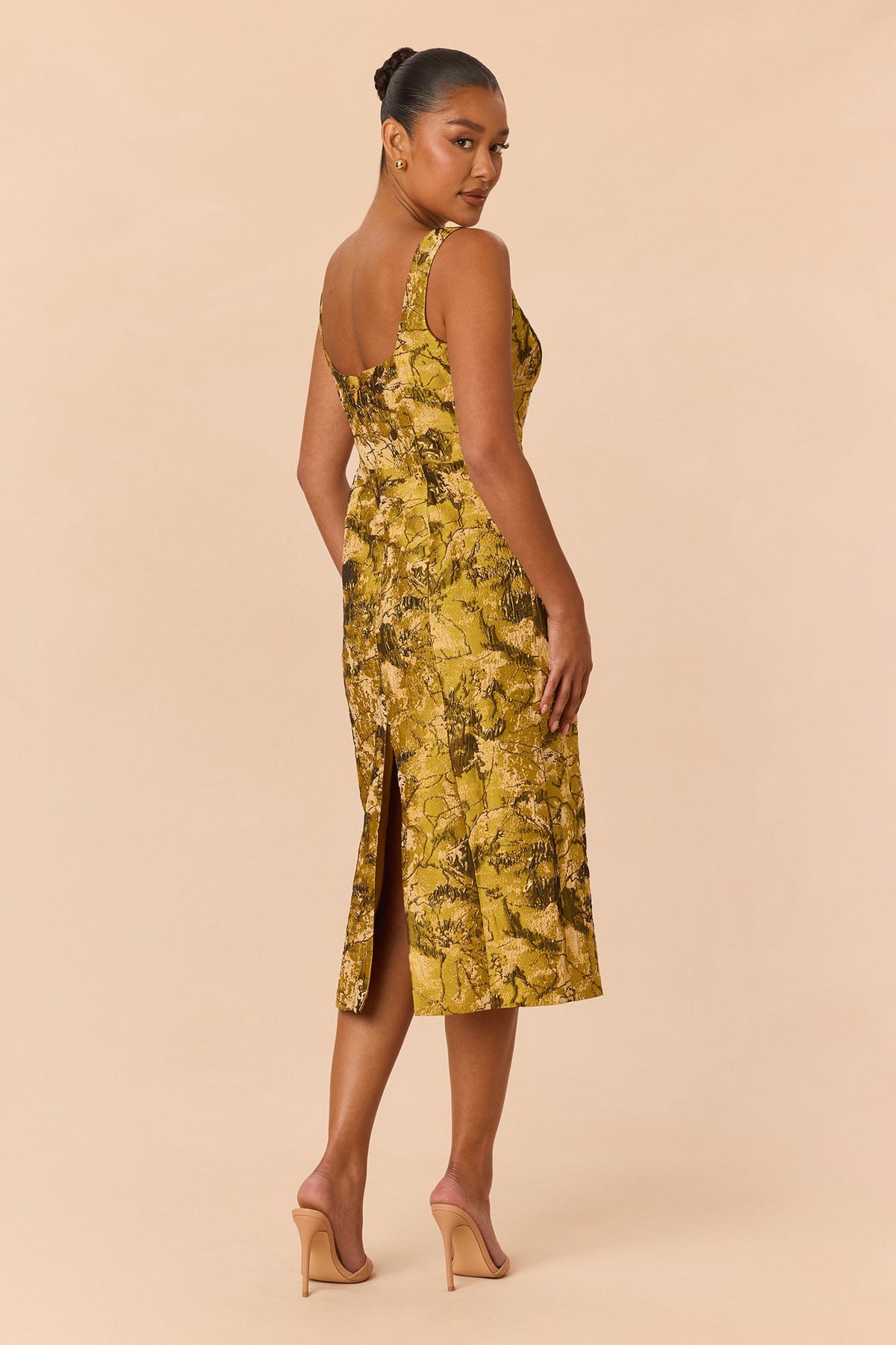 Lola Sleeveless Jacquard Midi Dress - Gold/combo