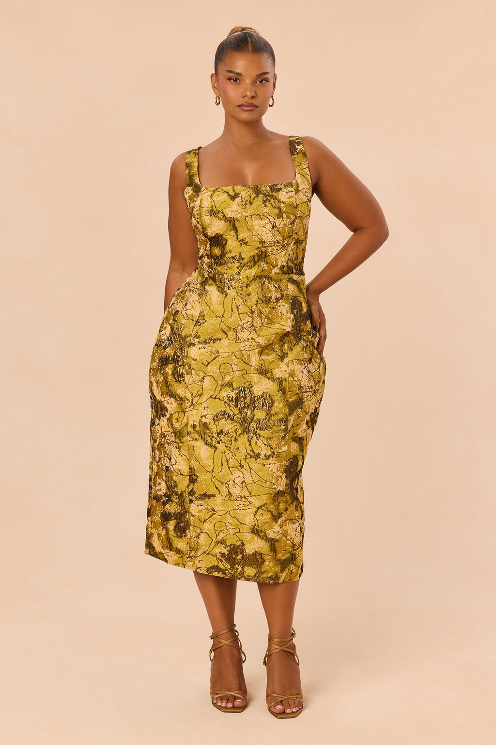 Lola Sleeveless Jacquard Midi Dress - Gold/combo