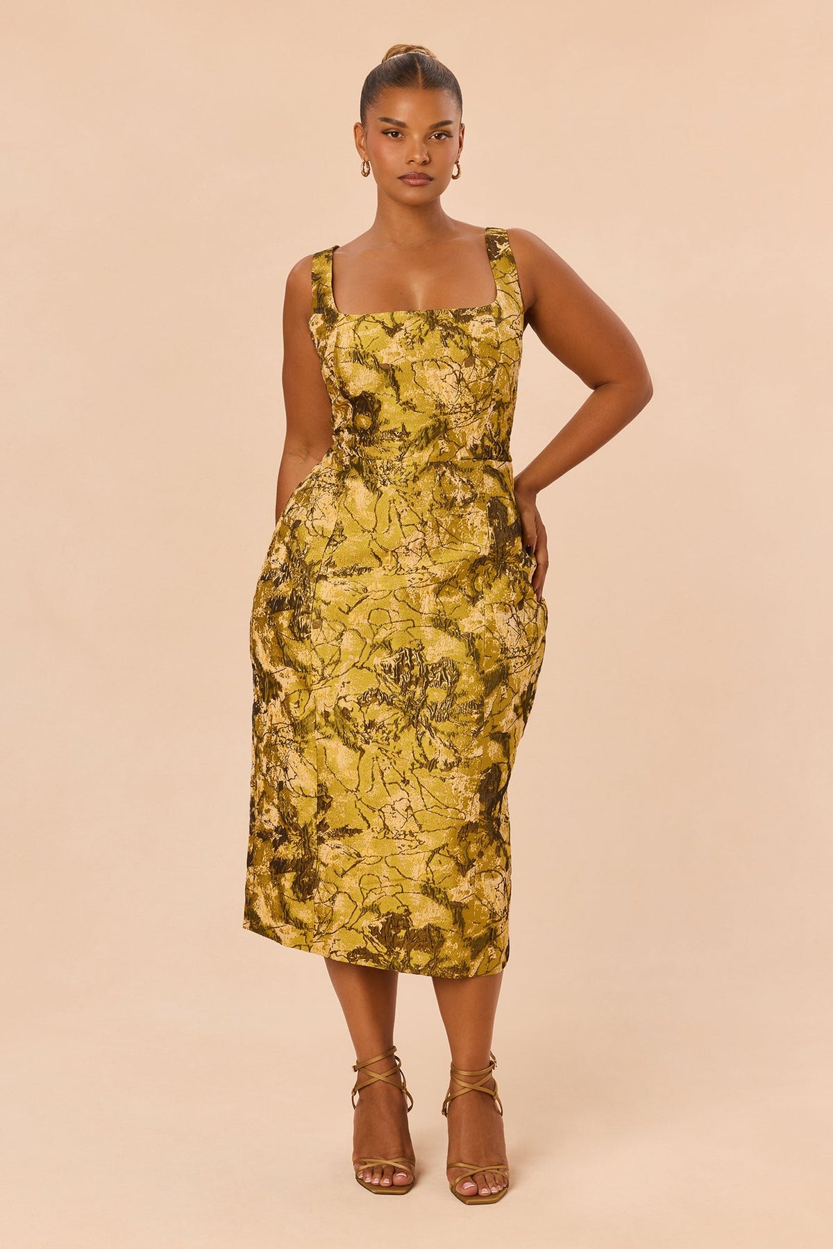 Lola Sleeveless Jacquard Midi Dress - Gold/combo