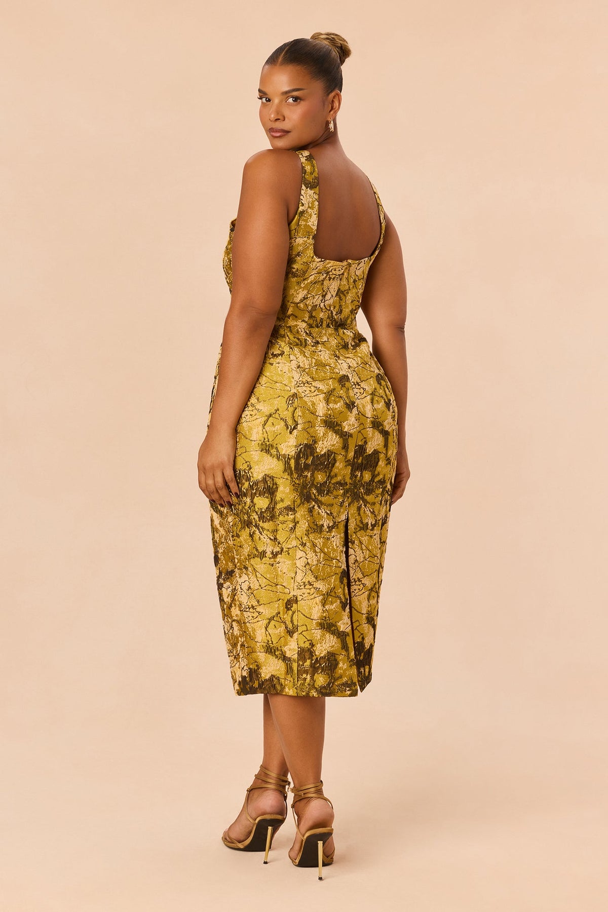 Lola Sleeveless Jacquard Midi Dress - Gold/combo