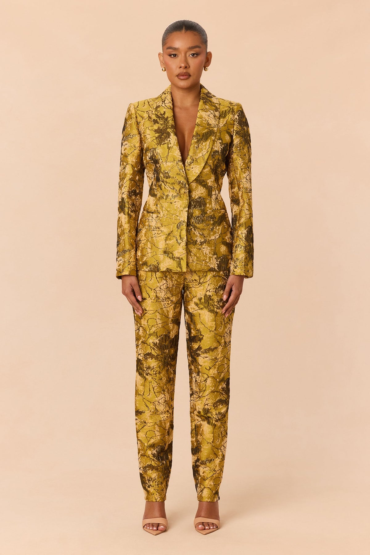 Lola Jacquard Blazer Pant Set - Gold/combo
