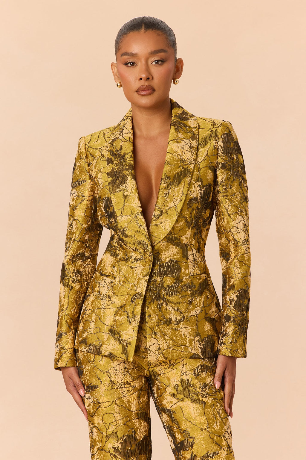 Lola Jacquard Blazer Pant Set - Gold/combo