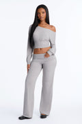 Miley Off Shoulder Pant Set - Heather Grey