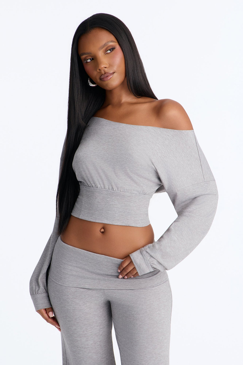 Miley Off Shoulder Pant Set - Heather Grey