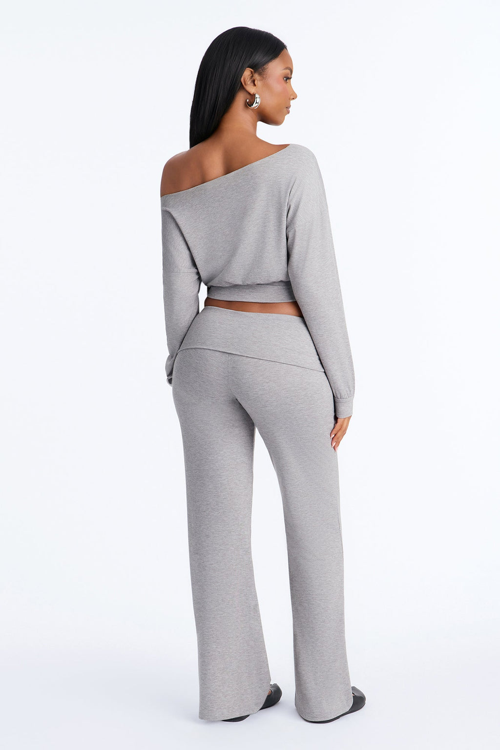Miley Off Shoulder Pant Set - Heather Grey