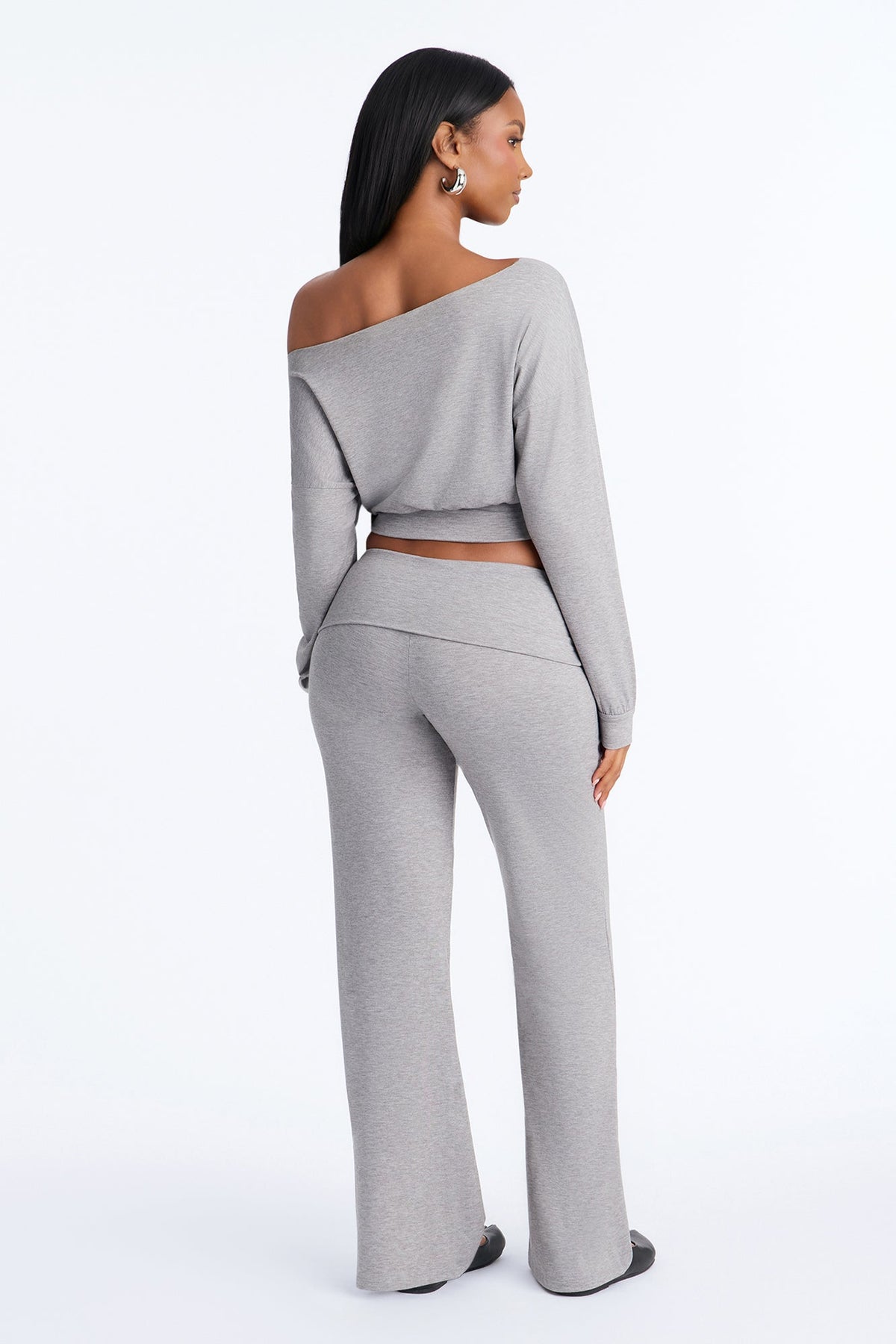 Miley Off Shoulder Pant Set - Heather Grey