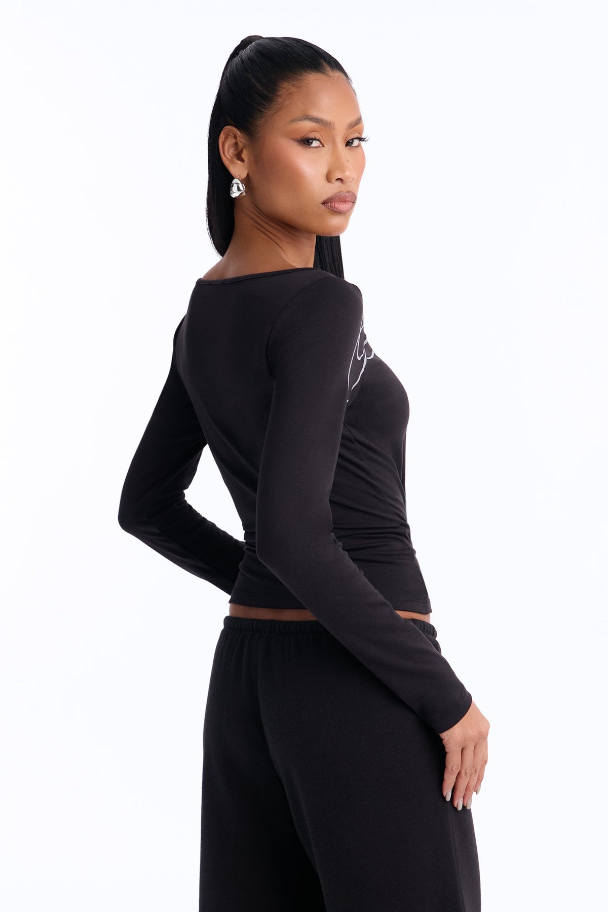 Blessed Not Stressed Boat Neck Top - Black