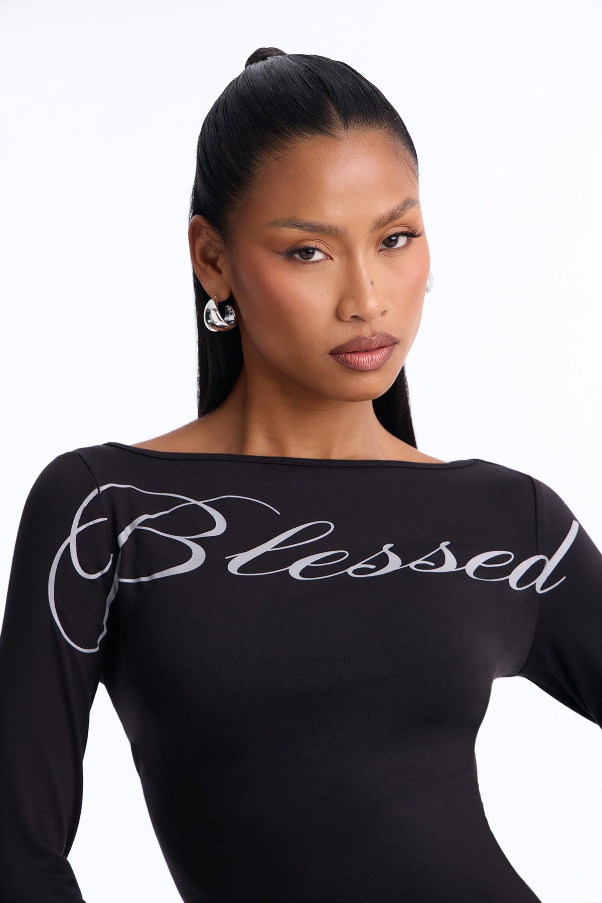 Blessed Not Stressed Boat Neck Top - Black