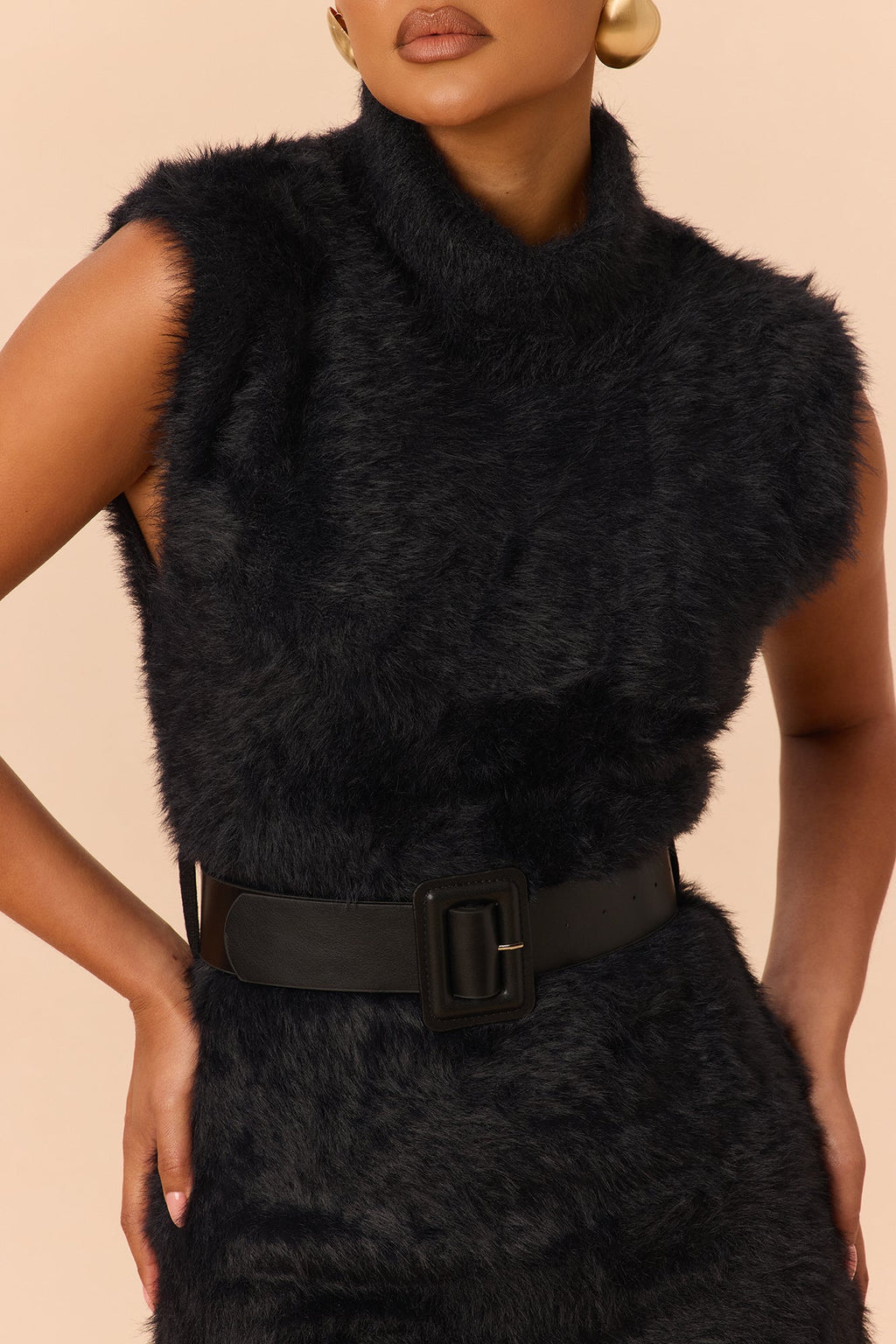 Tyler Belted Sweater Mini Dress - Black