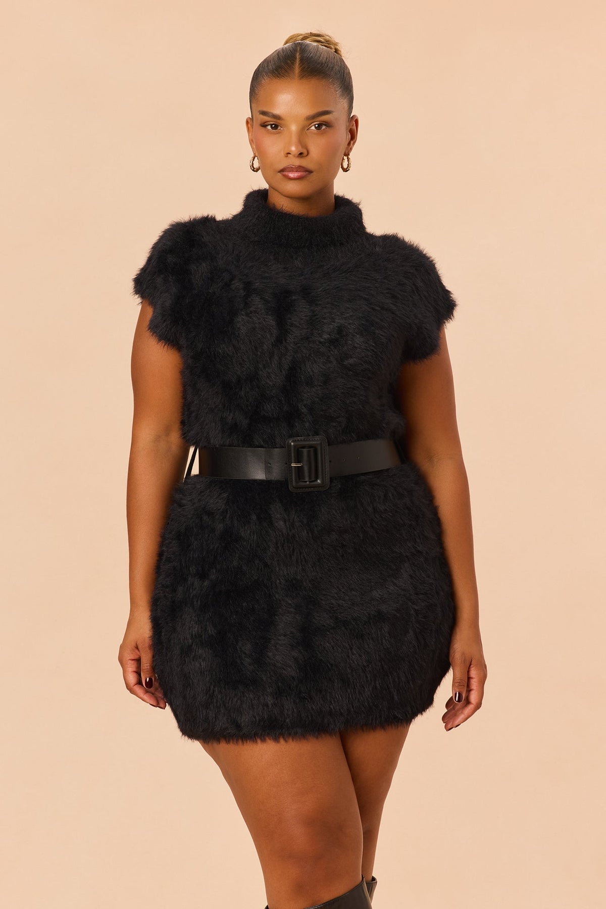 Tyler Belted Sweater Mini Dress - Black