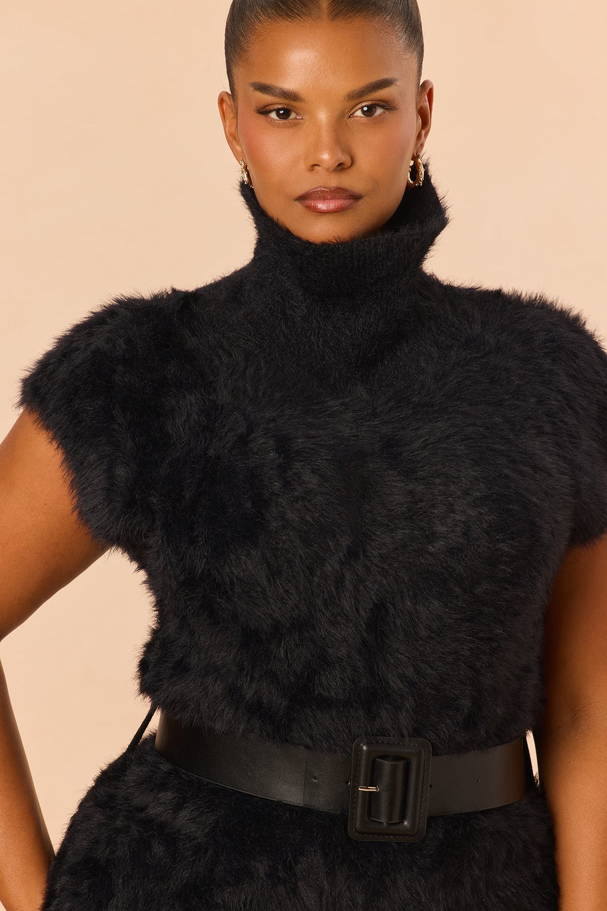 Tyler Belted Sweater Mini Dress - Black