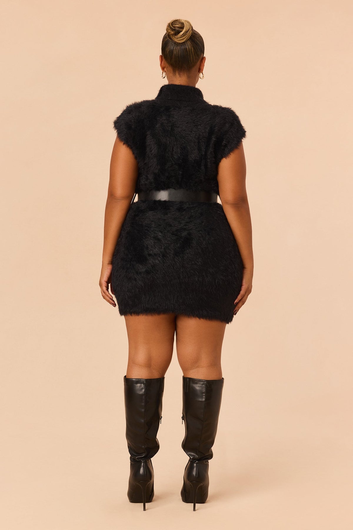Tyler Belted Sweater Mini Dress - Black