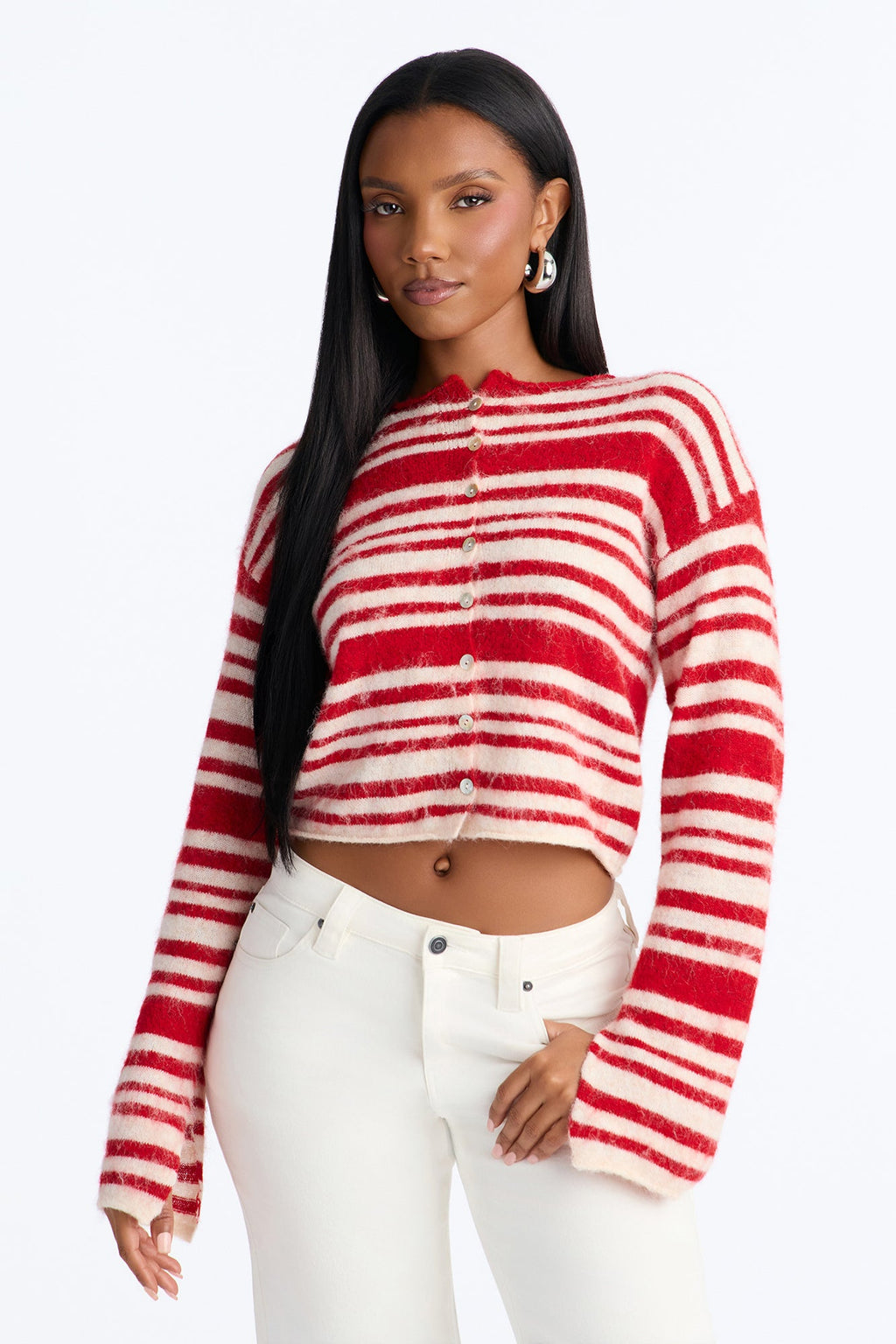 Warm Feeling Striped Cardigan - Red/combo
