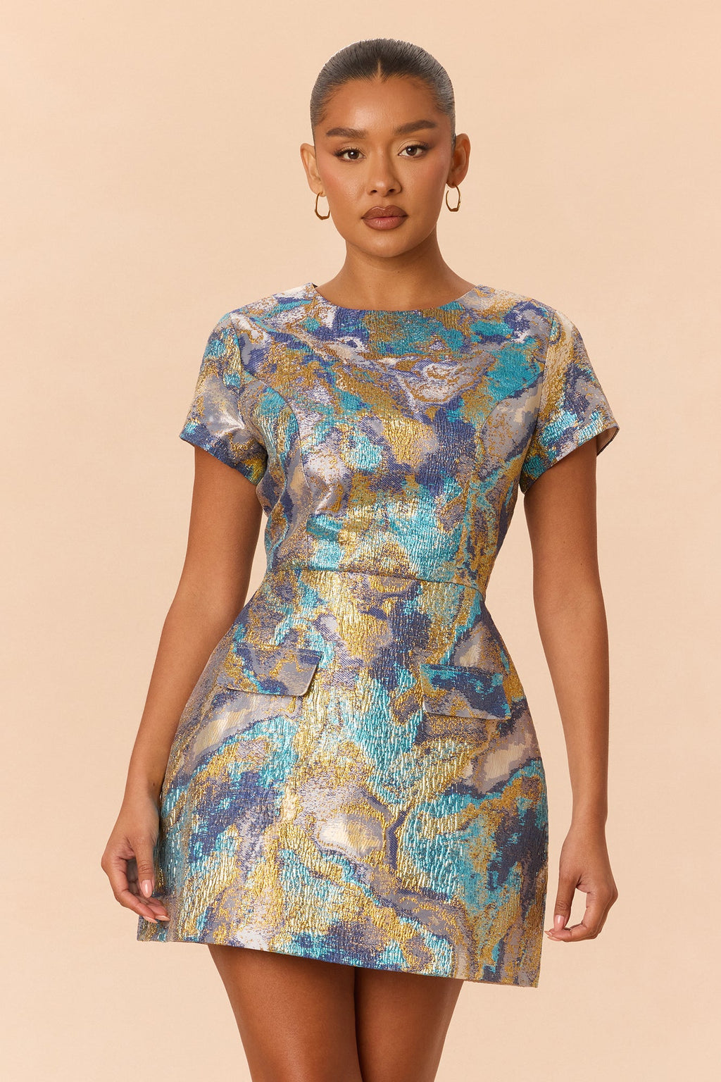 Briella Metallic Jacquard Mini Dress - Blue/combo