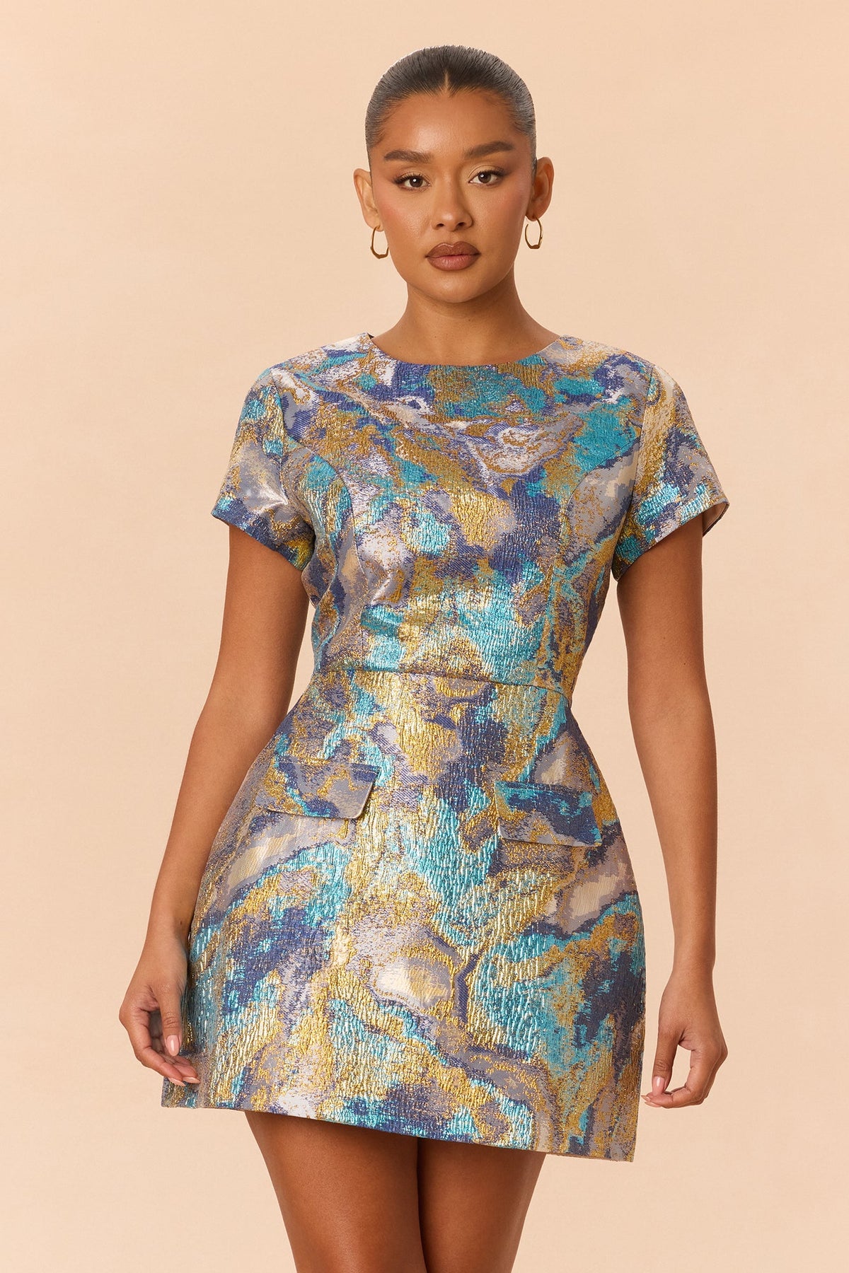 Briella Metallic Jacquard Mini Dress - Blue/combo