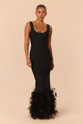Trinity Feathered Bandage Maxi Dress - Black