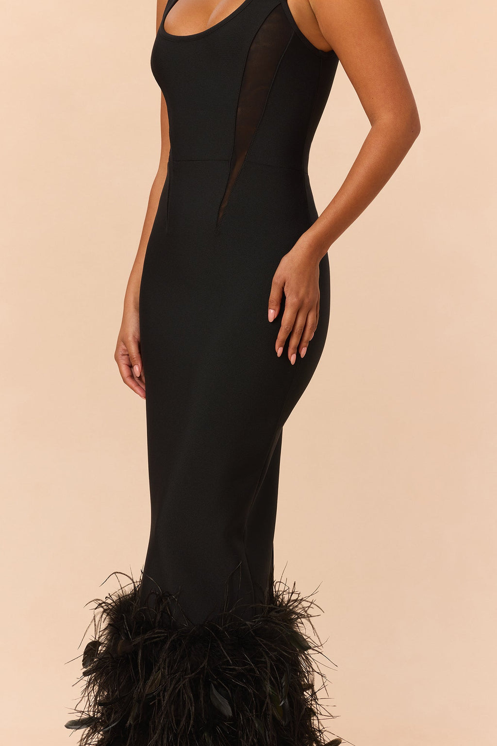 Trinity Feathered Bandage Maxi Dress - Black