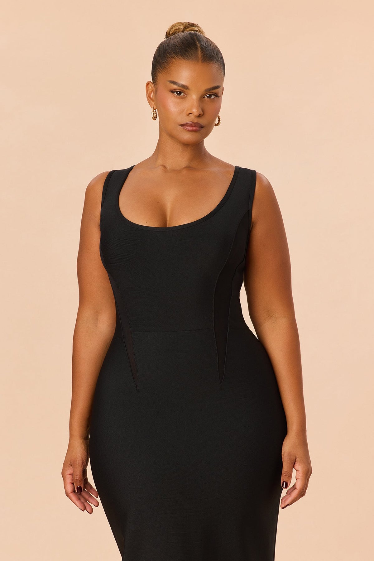 Trinity Feathered Bandage Maxi Dress - Black