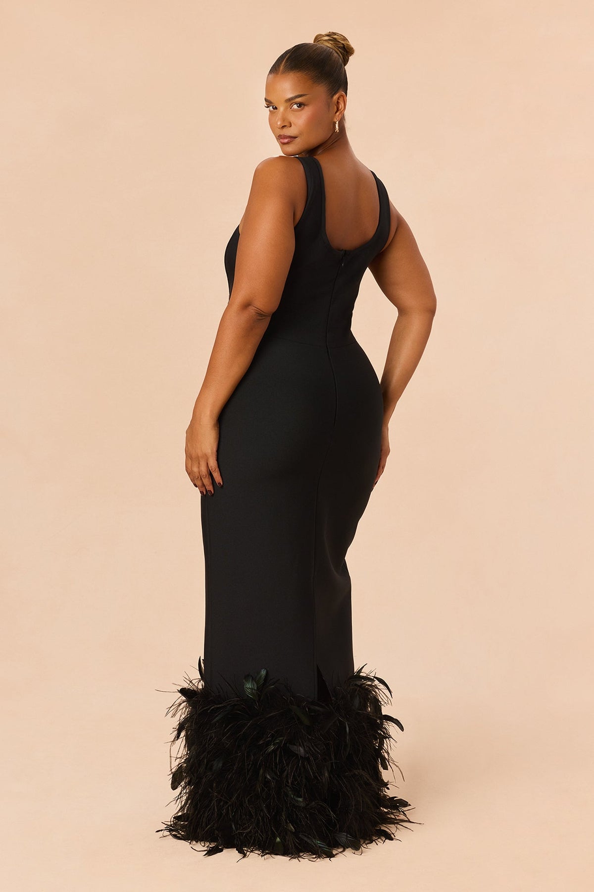 Trinity Feathered Bandage Maxi Dress - Black