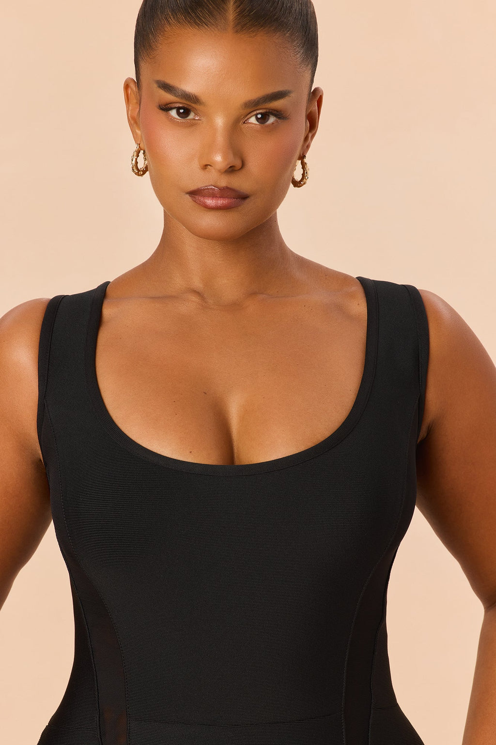 Trinity Feathered Bandage Maxi Dress - Black