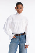 Arcadia Poplin High Neck Blouse - White