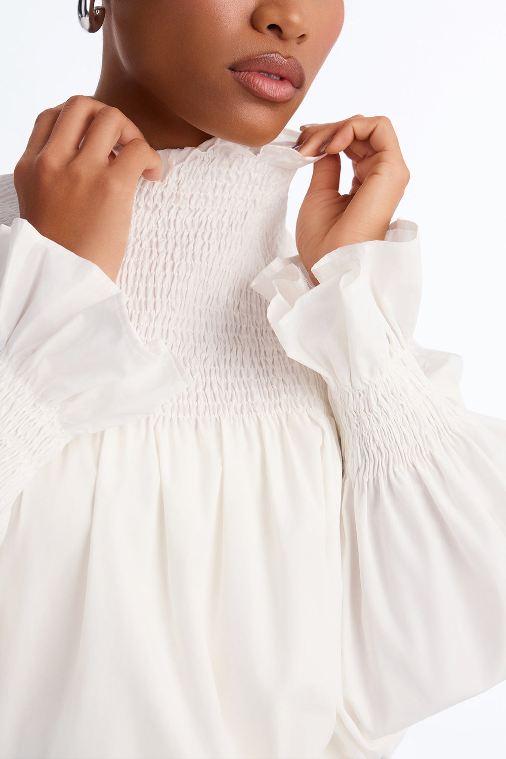 Arcadia Poplin High Neck Blouse - White