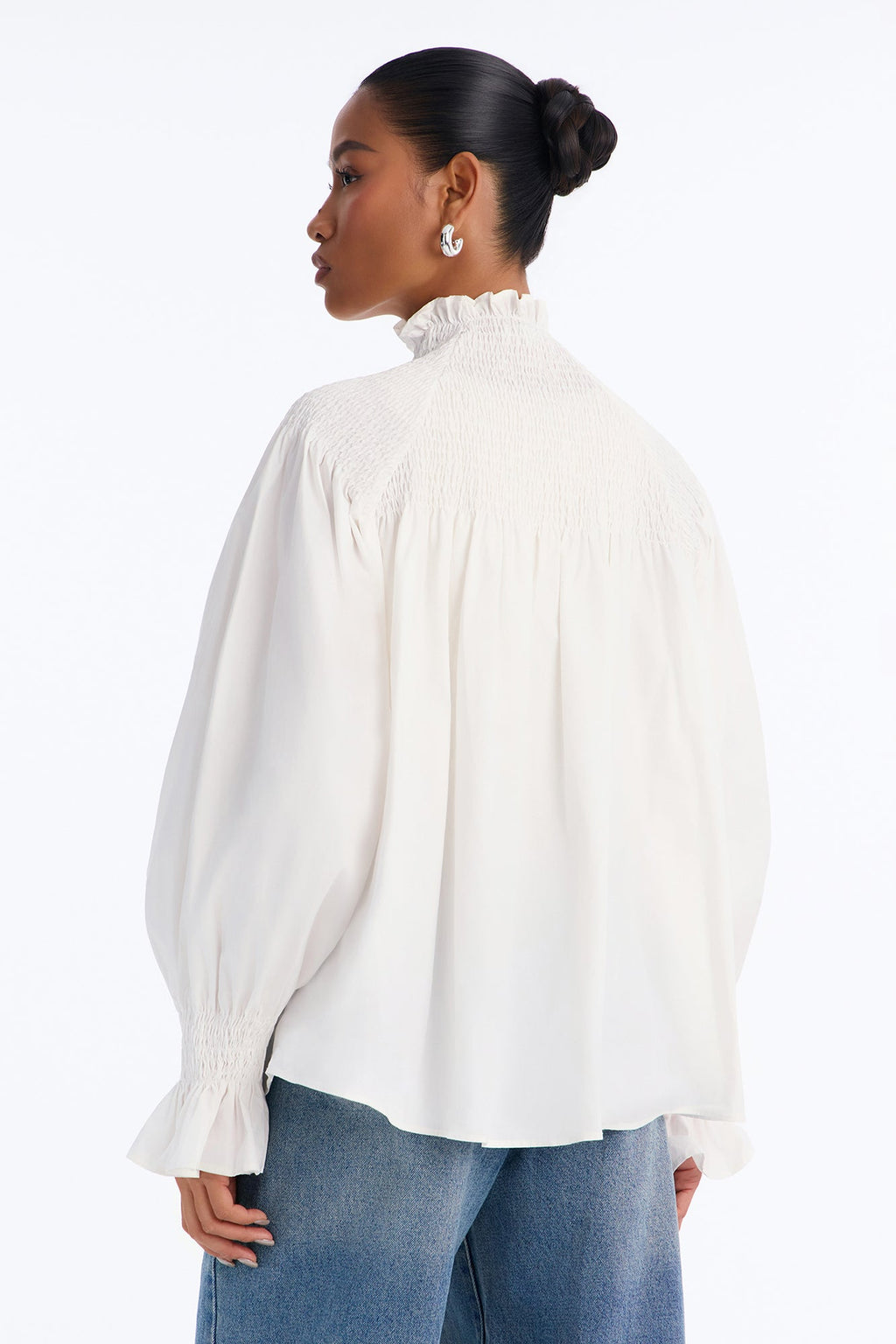 Arcadia Poplin High Neck Blouse - White