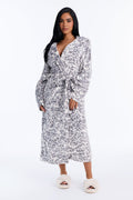 Wild Chic Leopard Plush Hooded Robe - White/combo