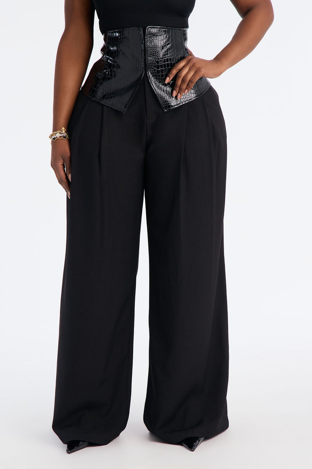 Locked In Croc Corset Trouser Pant - Black