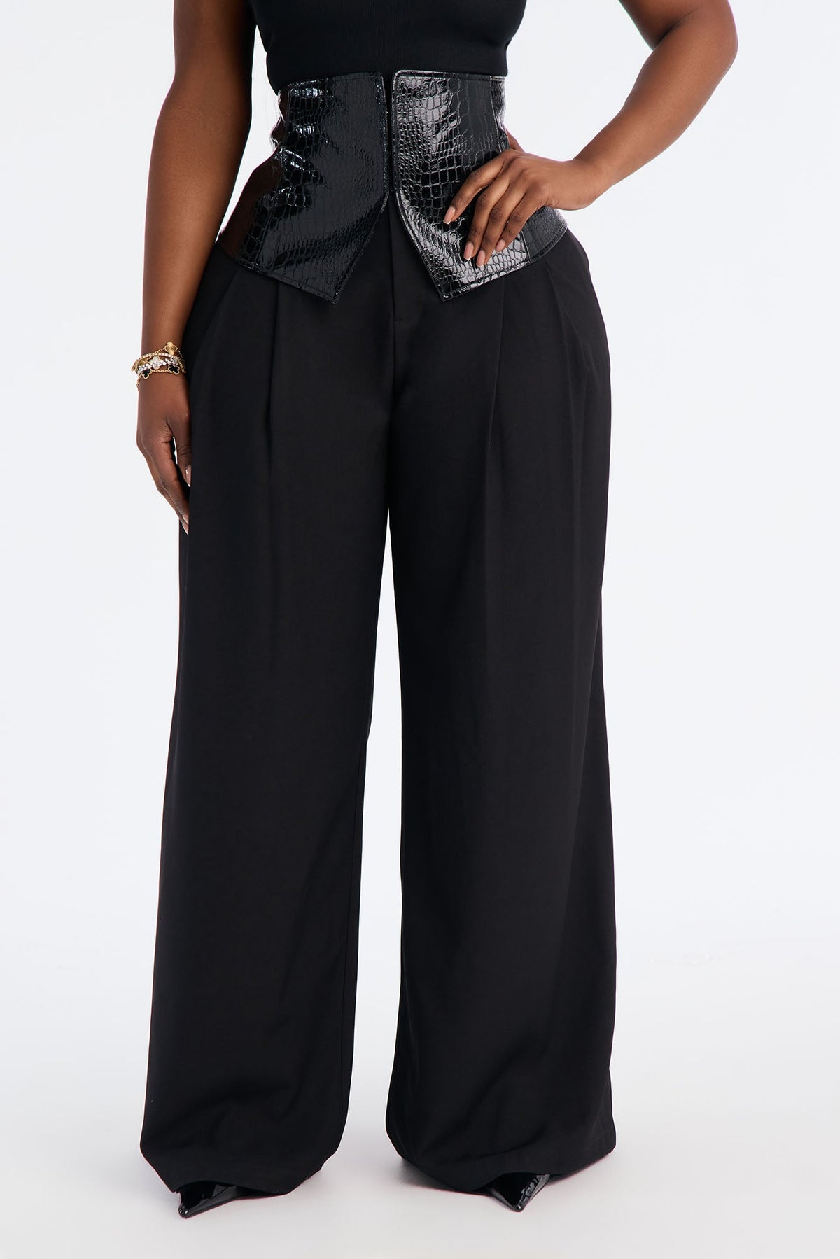 Locked In Croc Corset Trouser Pant - Black