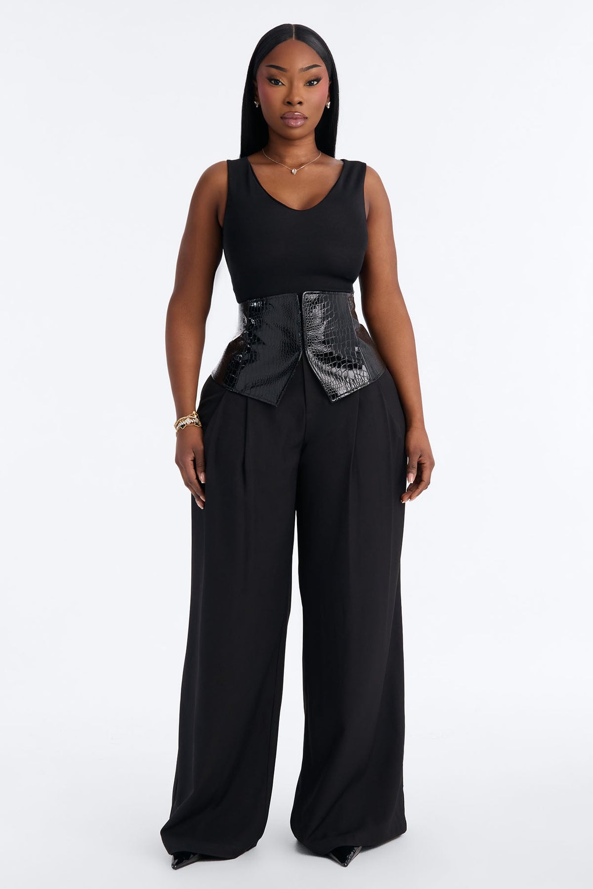 Locked In Croc Corset Trouser Pant - Black
