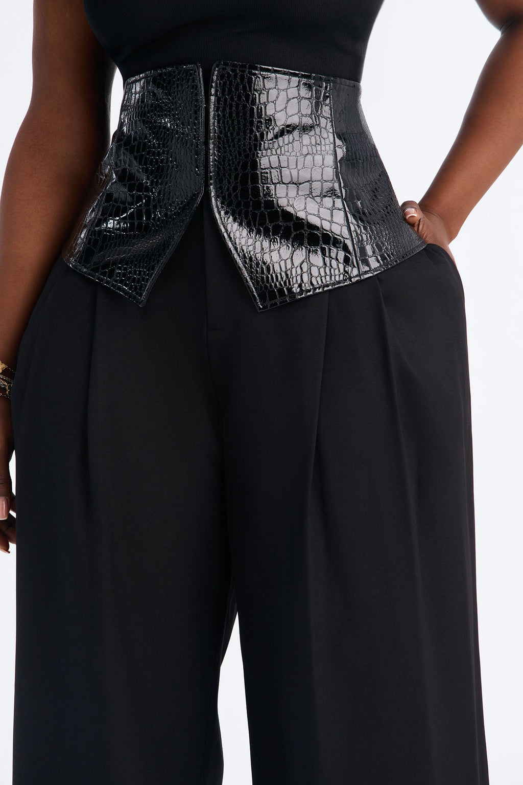 Locked In Croc Corset Trouser Pant - Black