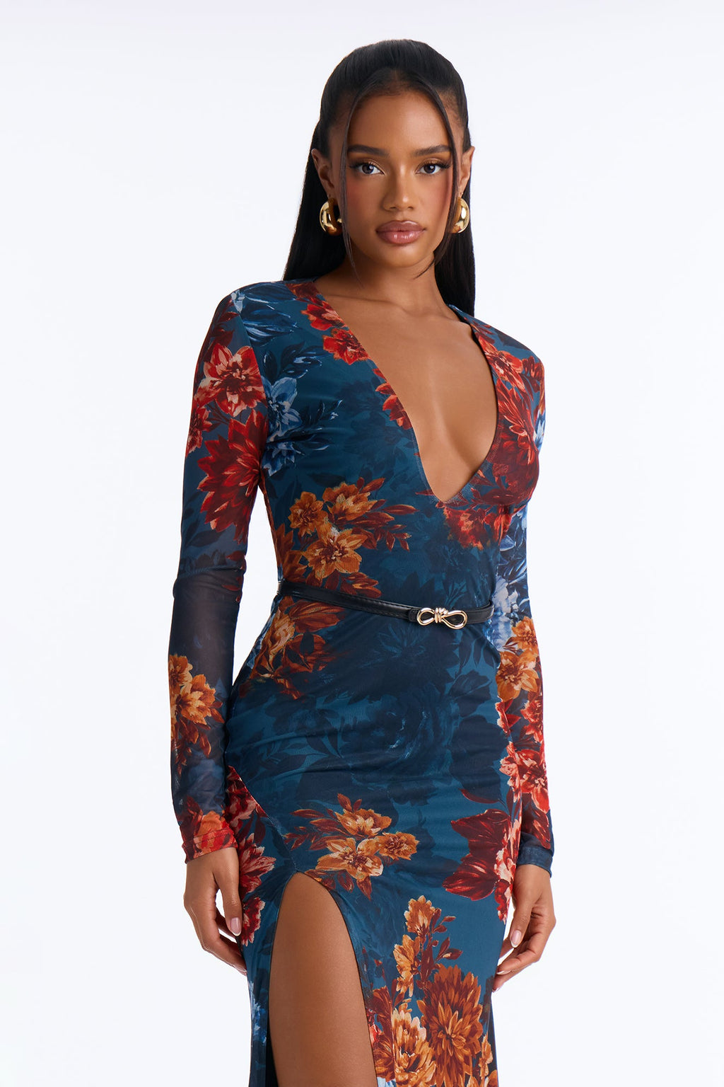 True Classic Belted Mesh Maxi Dress - Teal/combo