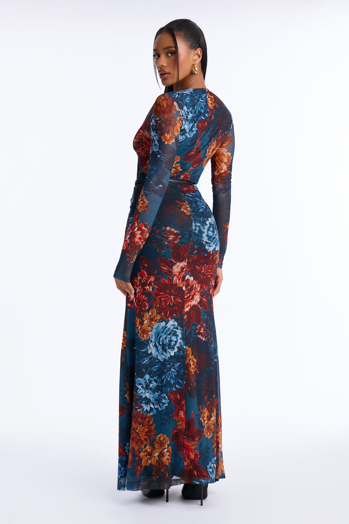 True Classic Belted Mesh Maxi Dress - Teal/combo