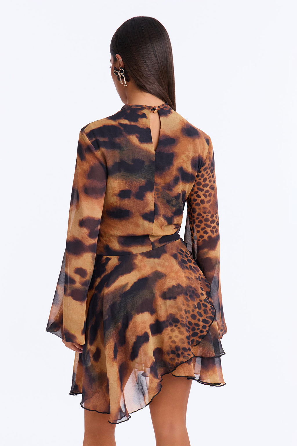 Over Your Head Chiffon Mini Dress - Brown/combo