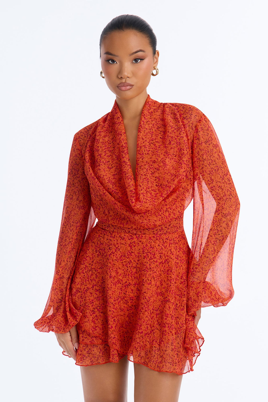 Over Your Head Chiffon Mini Dress - Rust/combo