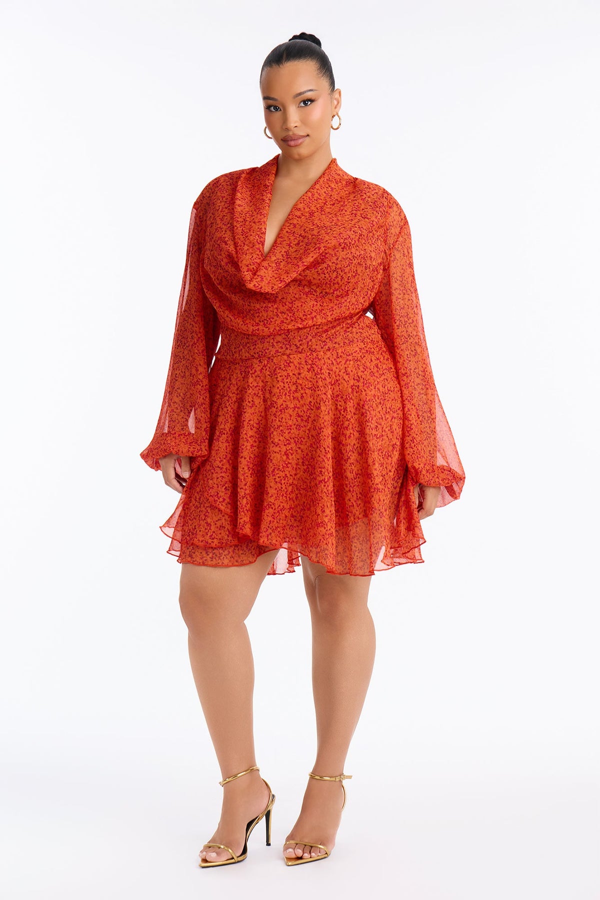 Over Your Head Chiffon Mini Dress - Rust/combo